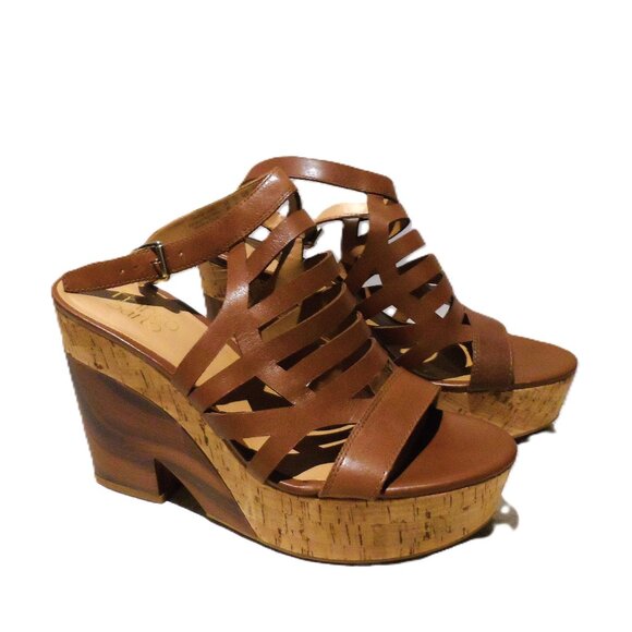 Franco Sarto Brown Wedge leather Sandals - NEW - Picture 2 of 10